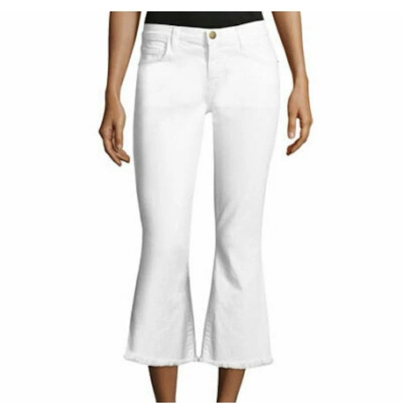 Current/Elliott The Cropped Flip Flop Raw Hem Jeans in Sugar White Size 25 - Picture 2 of 10